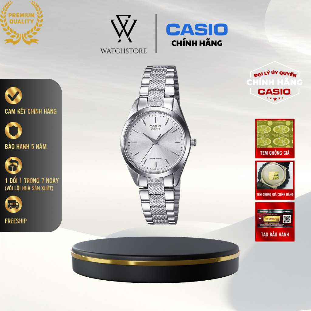 Đồng Hồ Casio Nữ Tay Bé LTP-1274D-7ADF Màu Trắng Mặt Kính Khoáng Trắng 22mm Chống Nước Dây Kim Loại 