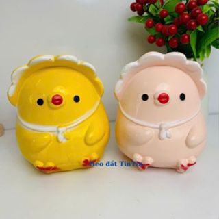 Heo Đất Tiết Kiệm Gà Con Đội Mũ Nhỏ-lợn đất tiết kiệm lỗ tròn- ống heo tiết kiệm quà tặng