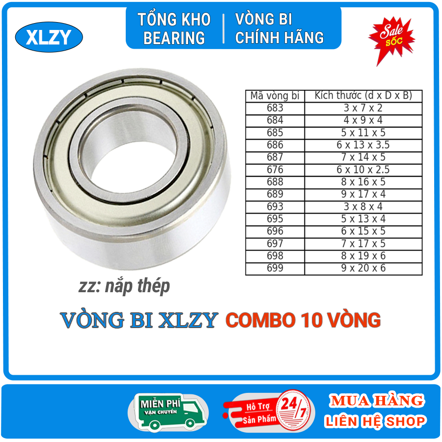 Hộp 10 Vòng bi 683, 684, 685, 686, 687, 676, 688, 689, 693, 695, 696, 697, 698, 699 - vòng bi bạc đạn xe máy