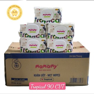 Combo 24 gói (thùng) khăn ướt nhiệt đới Mamamy Tropical 90 tờ từ sợi tự nhiên & rayon