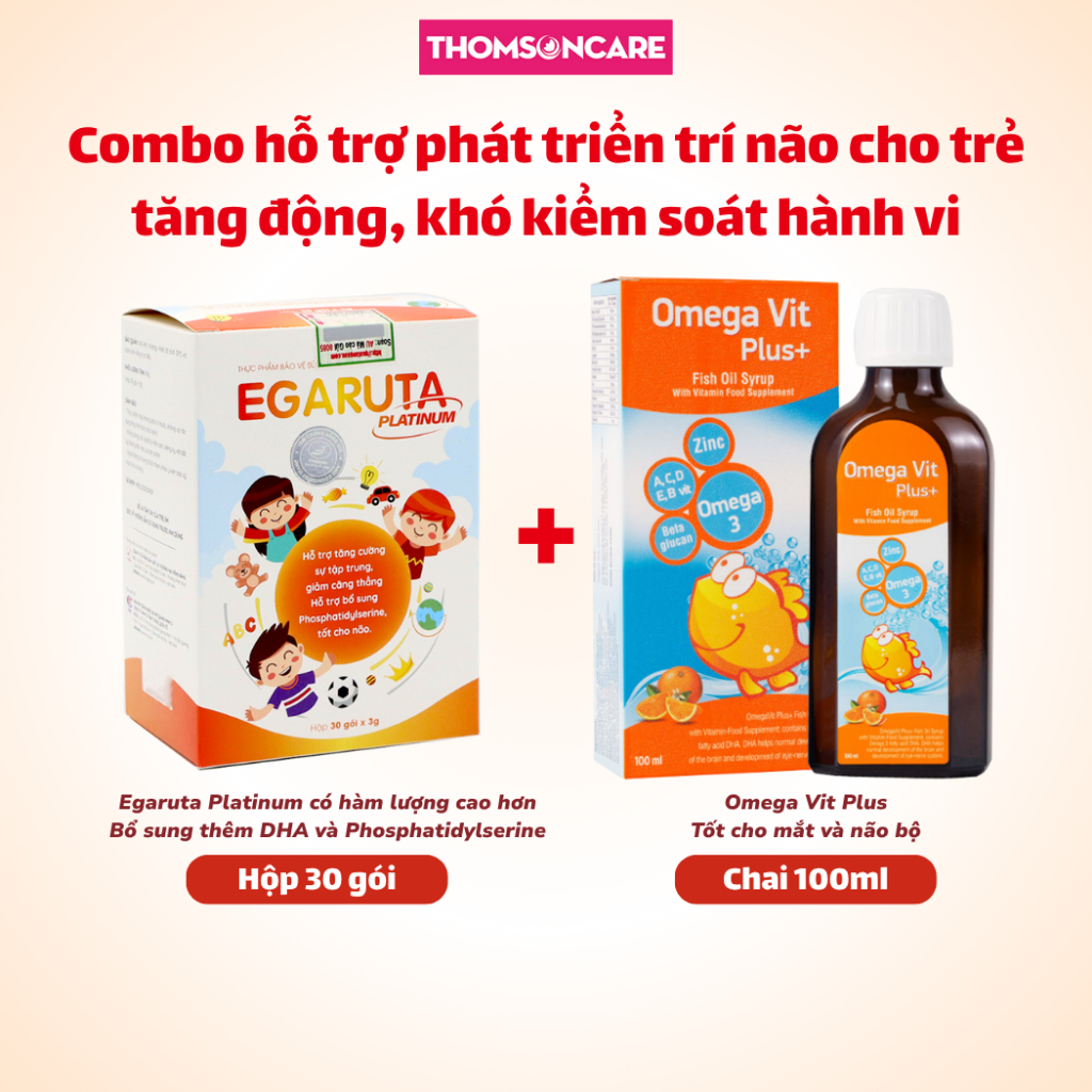 Combo phát triển trí não cho trẻ tăng động - Cốm Egaruta Platinum 30 gói và Siro Omega Vit Plus 100m