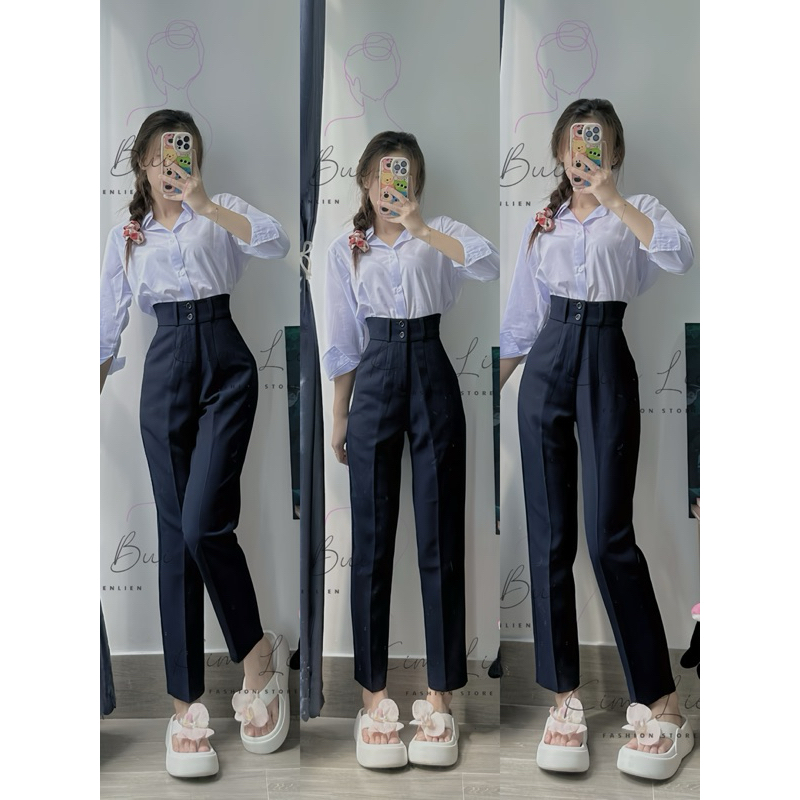 [Mã XĐ2] Quần Tây Xanh Đen 2 Nút