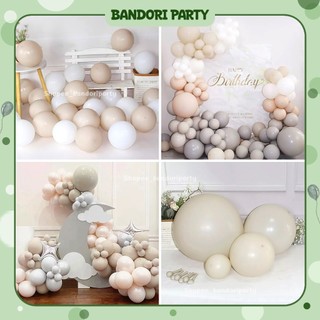  Set 30 Bong Bóng Tone Kem Be - Trắng Cát Bãi Biển Sang Trọng Size 5" 10" 18" Trang Trí sinh nhật Decor Tiệc Cưới Hot 
