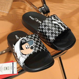 [Form nhỏ] Dép MLB Quai Ngang Mickey New York Black - Hàng xịn Fullbox