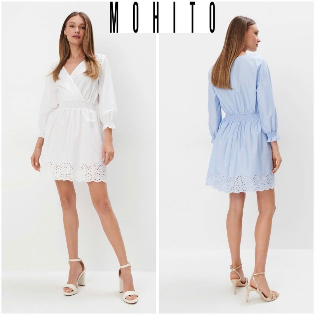 [Xuất dư,xịn]55-75kg _Đầm MOHITO ngắn midi, tay dài phồng bo chun, cổ đắp chéo, lưng thun, phần vai,