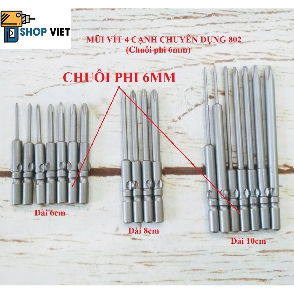 SV Mũi vít 4 cạnh 802 chuôi cánh bướm PHI 6mm