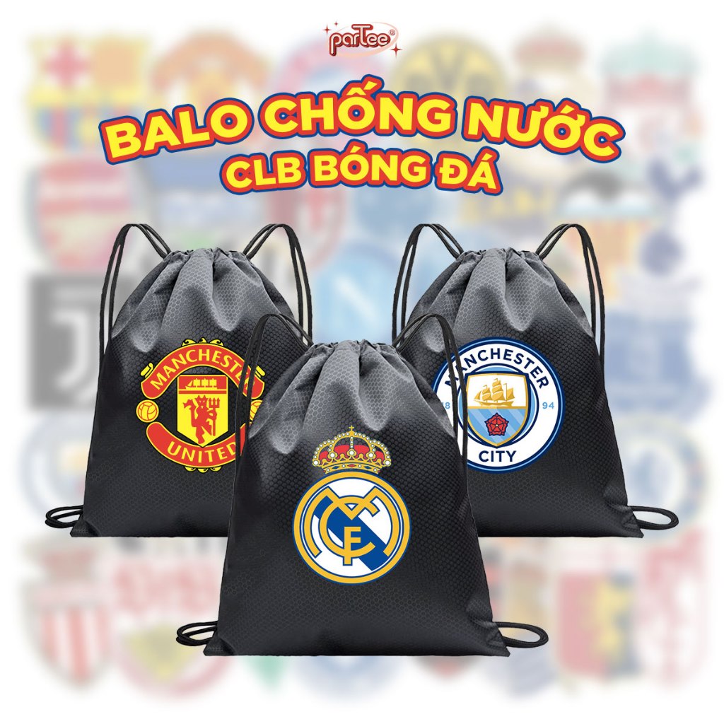 Túi Balo Dây Rút Thể Thao Lớn Chống Nước Logo Bóng Đá Đa Năng Nhiều Kích Thước