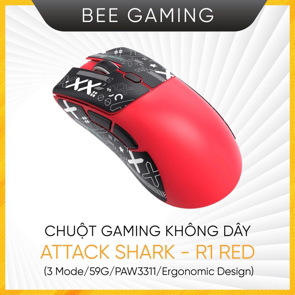 Chuột gaming không dây Attack Shark – R1 Red (3 Modes / 59G / PAW3311 / Ergonomic Design)