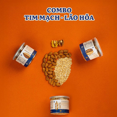 [Combo Tim Mạch – Lão Hoá] Bổ sung mỗi ngày để trẻ lâu, khoẻ tim (Hạnh nhân, Yến mạch, Óc chó).