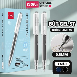 Bút Gel Bấm Deli  Ngòi ST 0.5mm Nhanh Khô Mực Xanh/Đen Nét Viết Trơn Tru Tối Giản Cho Học Sinh Văn Phòng