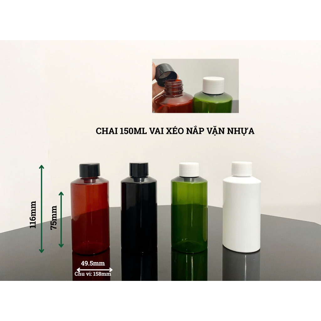 Chai nhựa 150ml vai xéo nắp vặn nhựa