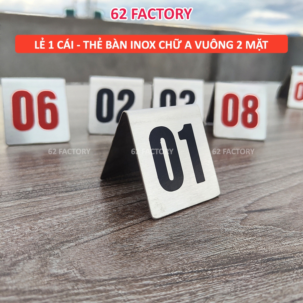 [Inox] Lẻ 1 cái Thẻ số bàn chữ A Vuông 2 mặt số khách chọn số từ 1 đến 100 màu đen