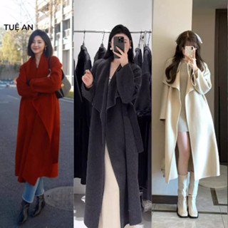 Áo khoác dạ len lông cừu kiểu dài choàng rộng có đai buộc dành cho nữ phong cách Hàn Quốc Loại Đẹp Q.C [TA293]