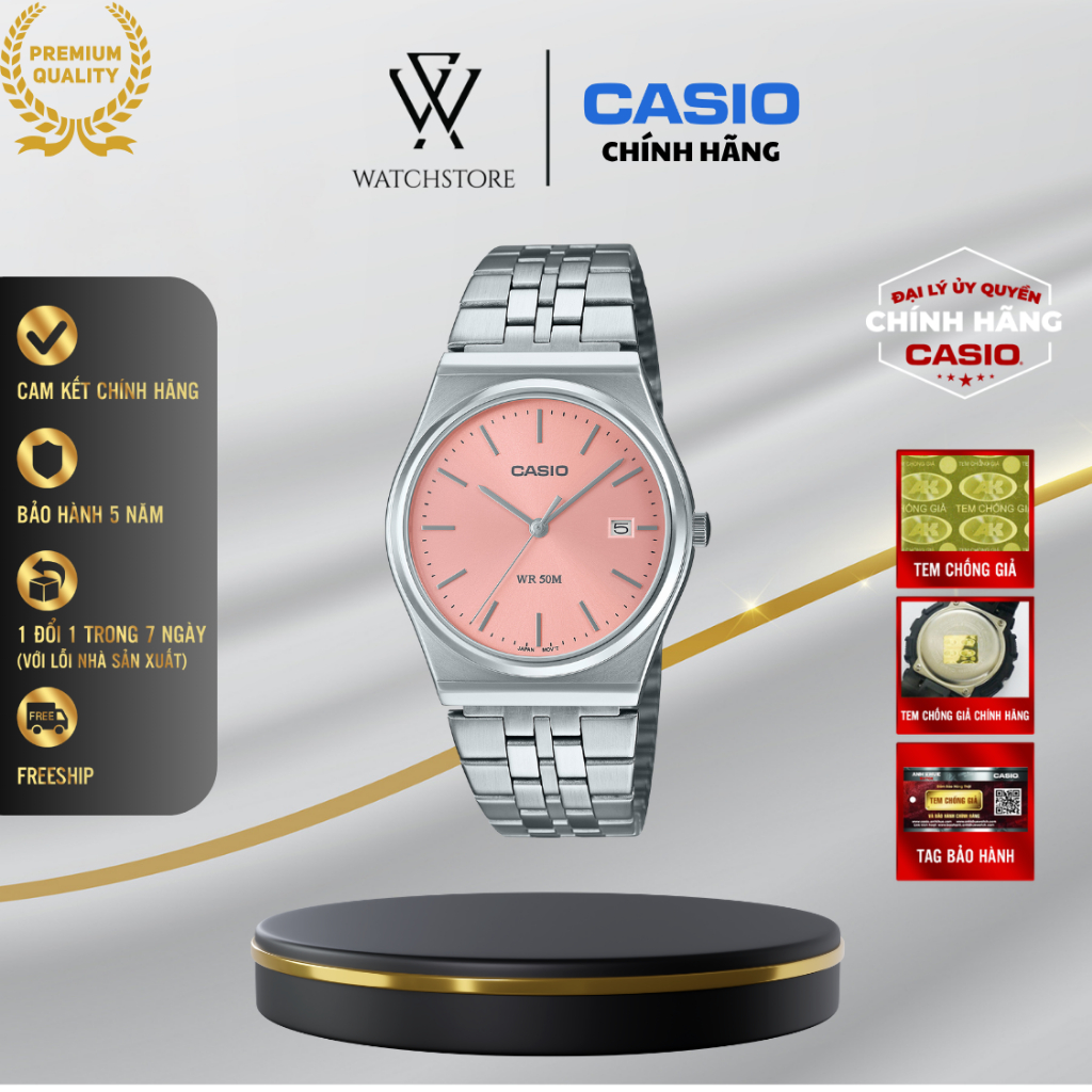 Đồng Hồ Unisex Casio MTP-B145D-4AVDF Màu Hồng Kim Đen Mặt Kính Khoáng 35mm Chống Nước  Dây Kim Loại 