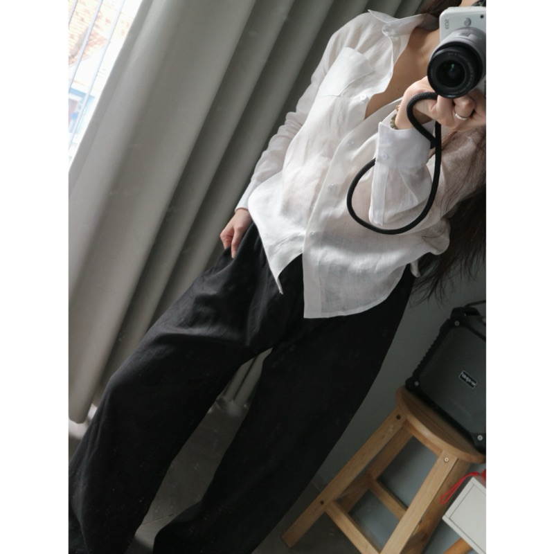 La Mer Linen - Áo sơ mi linen tưng premium màu trắng/ đen