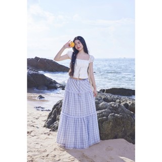 Chân Váy Nữ Kẻ Caro Xanh Dương 3 Tầng Phối Ren Dáng Dài Siêu Xinh Mùa Hè | OLIVIA SKIRT | SECODEE