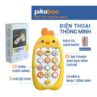 Combo điện thoại đồ chơi cho bé gà vàng kèm pin đáng yêu có đèn và nhạc Pikaboo, chất liệu cao cấp