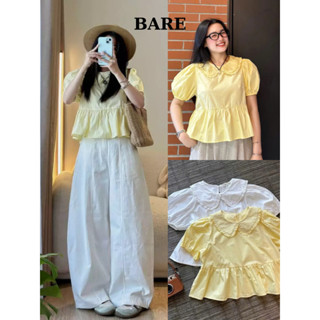BARE_Áo Babydoll Cổ Sen Tay Phồng BORA TOP, Áo Sơ Mi Cổ Bèo Cộc Tay Đi Học Đi Chơi_A569