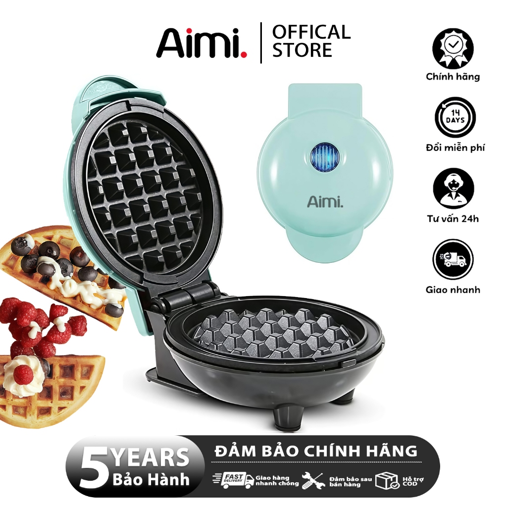 Máy Nướng Bánh Màu Xanh Lá Cây, Máy Làm Bánh Tổ Ong 💝 Freeship 💝 Máy Nướng Bánh Quế Nhỏ Nhắn