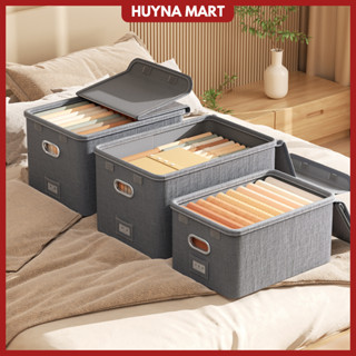 Hộp đựng quần áo, đựng đồ đa năng, nắp liền hộp, mở lật, khung gỗ MDF bọc vải lanh, xếp chồng tiện lợi TD82