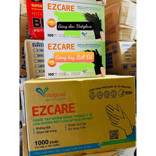 Thùng 10 Hộp Găng tay cao su y tế nitrile VIETGLOVE EZCARE Màu Đen KHÔNG BỘT CHÍNH HÃNG XS-S-M-L
