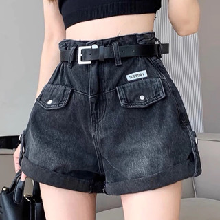 Quần short nắp túi gập gối, (Q GN - túi) Quần Short Jean Nữ Lật Lai Phối Bass Lưng Siêu Cao