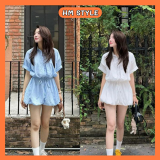 Jumpsuits liền quần dáng bí phồng cổ sơ mi 2 vạt dây buộc eo chất gió su mềm cực xinh HB634
