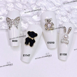 Charm đá đính móng cao cấp nơ, thỏ, trái tim 3D