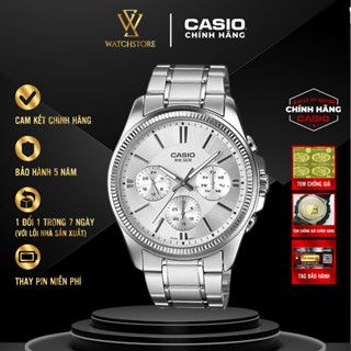 Đồng Hồ Nam MTP-1375D-7AVDF Màu Trắng Kim Bạc Dạ Quang 6 Kim Mặt Kính Khoáng 42mm Chống Nước Dây Kim Loại Chính Hãng
