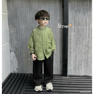 Áo sơ mi cổ tàu Beemo dài tay phối túi, chất liệu đũi hàn cho bé trai mặc đi học, đi chơi 4245ADB