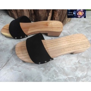 Guốc Gỗ Guốc Mộc Cao 3 Phân Quai Nhung 2 Lớp ( đế cao su 2 lớp )