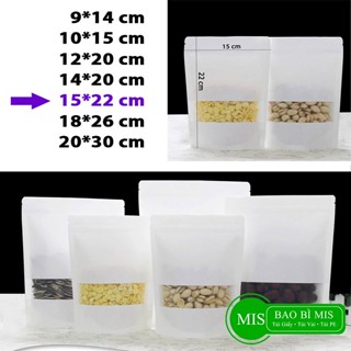 100 Cái Túi Zip MIS Size 15x22 cm Đựng 300g Bột Mịn, Túi Giấy Kraft Trắng Có Cửa Sổ tràn viền