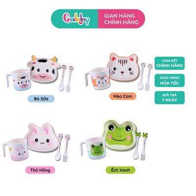 Bộ Đồ Dùng Ăn Uống Bát, Cốc, Muỗng, Nĩa Nhựa Melamine Hình Động Vật Đáng Yêu Cho Bé