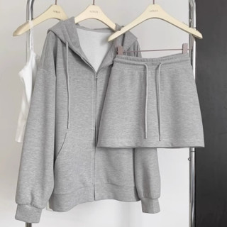 Set Đồ Nữ Áo Khoác Hoodie Form Rộng Phối Chân Váy Ngắn Cạp Chun Dây Rút Thời Trang Sugal AO KHOAC 022 + CV 061