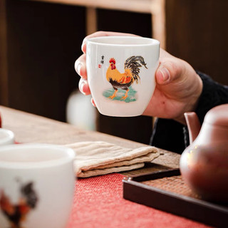 Bộ 4 chén trà gà đại cát gốm sứ Đức Hoá