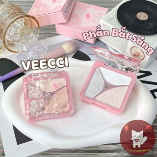 [VEECCI] Phấn Bắt Sáng/Nhũ Highlight VEECCI 3 Ô Nhũ, Lì Vỏ Hồng Trái Tim Gợn Sóng 7.5g
