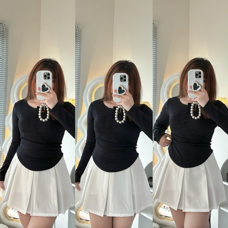 Áo Thun Nữ 45-85kg Tay Dài Và Tay Ngắn Phối Nút Chất Thun Tăm Gân Mềm Mại Co Giãn Tốt Chơi Tết MS024 | BigBuy360 - bigbuy360.vn