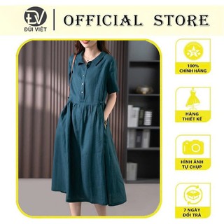 Đầm Suông Linen Cổ Đức,Váy Sơ mi Form Rộng, Dạo Phố, Mẫu Mới Mùa Xuân da215