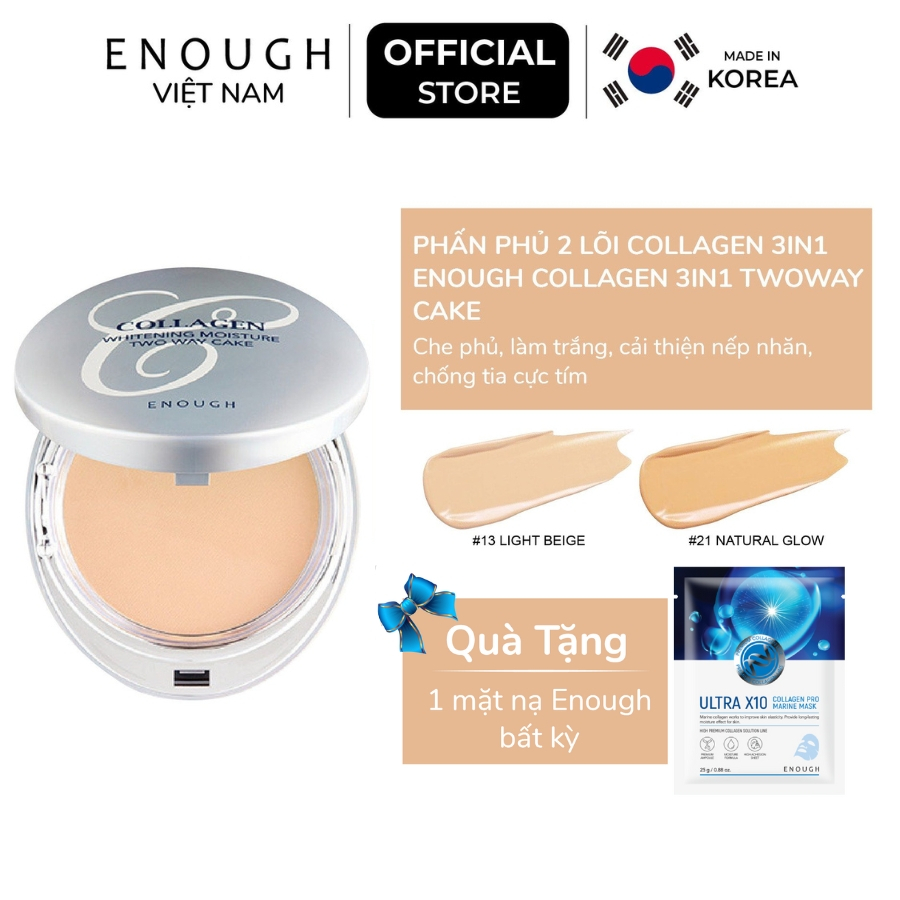 Phấn phủ 2 Lõi Collagen 3IN1 Enough Collagen 3IN1 Twoway Cake