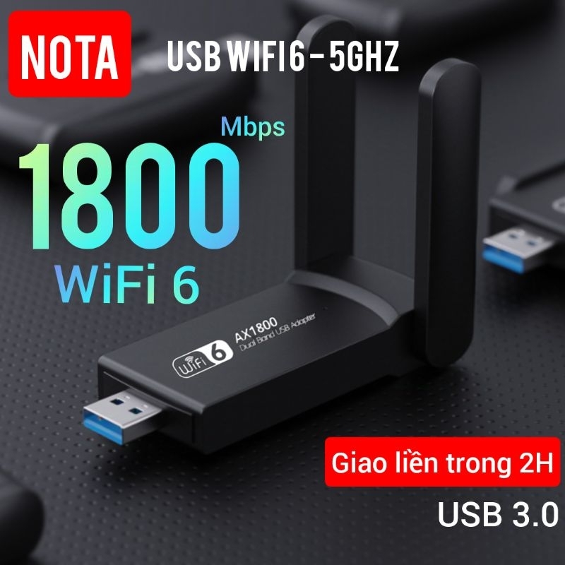 [Hỏa Tốc] Card WIFI 5G - USB WiFi 1300 Mbps 2 râu wifi bluetooth - loại 1800 Wifi 6 chỉ có thu wifi cho pc laptop