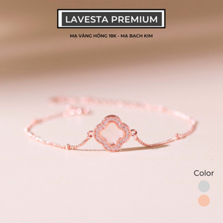  Lắc tay bạc nữ mạ vàng hồng 18K và mạ bạch kim LAVESTA LAV089 Ariel thiết kế mặt cỏ 4 lá xà cừ lấp lánh may mắn an yên 