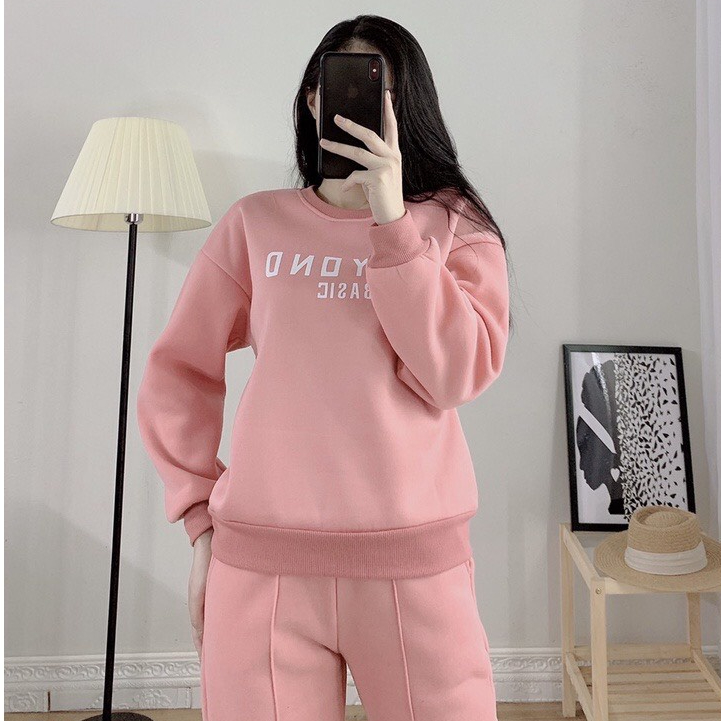 Bộ nỉ nữ thu đông chất vải nỉ bông, Set đồ nữ thu đông quần áo dài tay trẻ trung phong cách Hàn Quốc | BigBuy360 - bigbuy360.vn