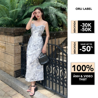 Đầm hai dây nơ tơ hoa xanh - Blue Floral Dress