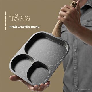 Chảo chiên rán trứng lớn làm bánh 3 ngăn lớn chống dính khuôn chảo hình tròn dùng được bếp từ