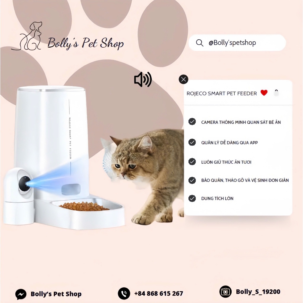 [Mua 1 được 2] Rojeco Smart Pet feeder tích hợp camera 360 độ
