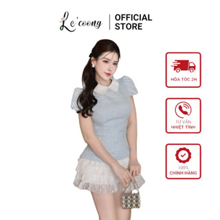 Set Váy Đẹp Xòe Bồng LECOONG B145 Đầm Tiểu Thư Phối Voan Tơ Màu Đen Xám