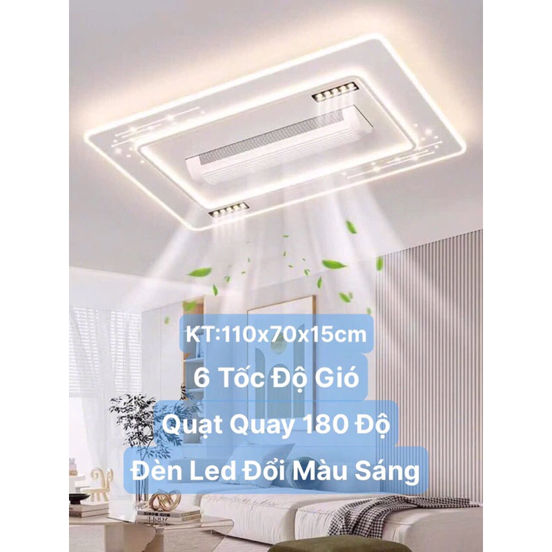   Mẫu HOT Mới 2025 Quạt Đèn Ốp Trần,Quạt Trần Điều Hoà Không Cánh KT 110x70x15cm.Đèn Led Đổi 3 Màu Sáng,Quạt Quay 180 Độ. 