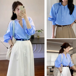 Áo Sơ Mi Nữ Điệu MICHIO Cổ Tàu Công Sở Dài Tay Có Dây Thắt Eo Thanh Lịch Trẻ Trung