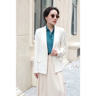 Áo blazer nữ áo vest nữ KHÀN màu trắng kem tà ngang tay dài form suông 1 lớp phong cách Hàn Quốc