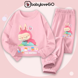 Bộ thu đông dài tay cho bé gái BabyloveGO đồ bộ cho bé LABUBU chất thun cotton mềm mịn thoáng mát BD-LB23
